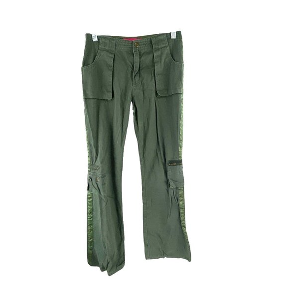 Zana Di Women's Army Green Cargo Pants Sz 14 Striped Legs Pockets Zipper Y2K Rav - Picture 9 of 9